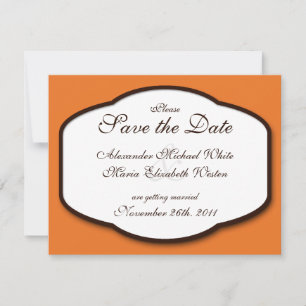 Orange Brown & White Wedding Save the Dates Invitation