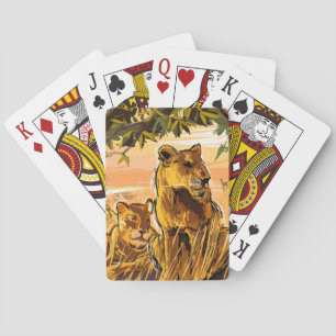 Orange Brown Wildlife Safari Lioness Drawing Playing Cards