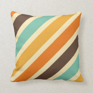 Orange Brown Yellow Blue Diagonal Stripe Pillow