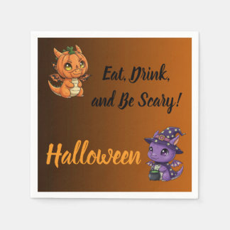 Orange BrownBlack Gradient Halloween Dragon Napkin
