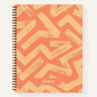 Orange Brush Lines Geometric Pattern Personalised  Notebook