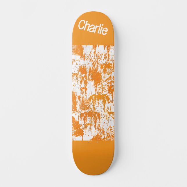Orange brush strokes on white background skateboard (Front)