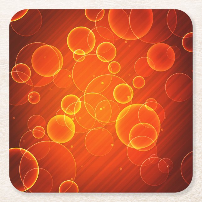 Orange Bubbles Square Paper Coaster (Front)