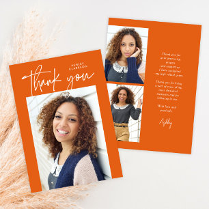 Orange Budget Modern Calligraphy Photo Graduation Thank You Card