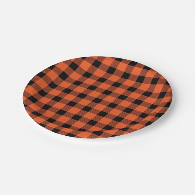 Orange Buffalo Country Lumberjack Plaid Paper Plate (Angled)