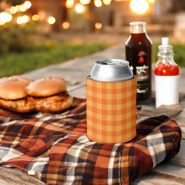 Orange Buffalo Plaid Can Cooler (Creator Uploaded)