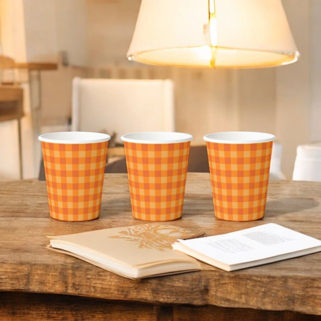 Orange Buffalo Plaid Holiday Paper Cups (Creator Uploaded)