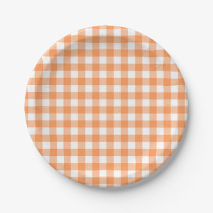 Orange Buffalo Plaid Paper Plate