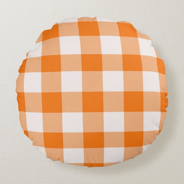 Orange Buffalo Plaid  Round Cushion (Front)