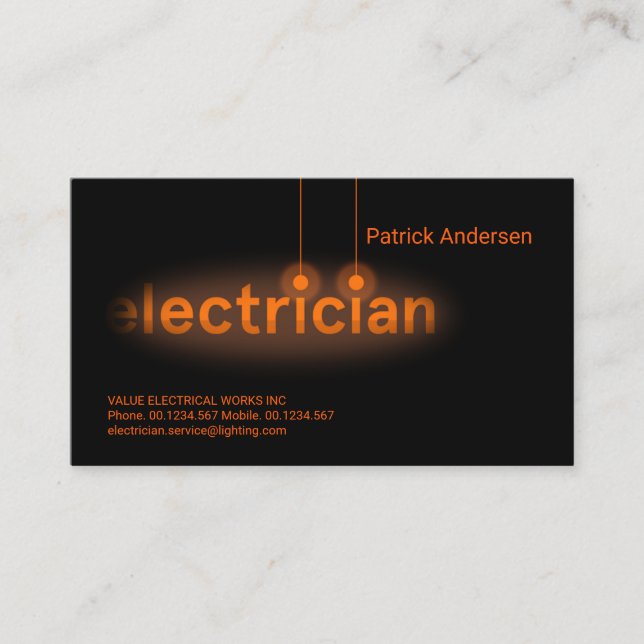 Orange Bulbs Electrician Vignette Business Card (Front)