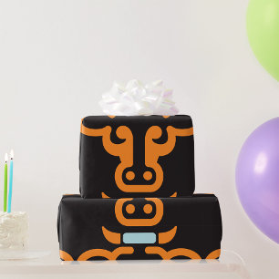 Orange Bull Head Minimalist Cow Wrapping Paper