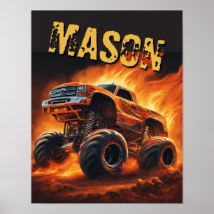 Orange Bull Monster Truck Custom Name Poster