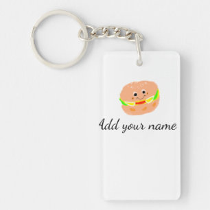 Orange burger watercolor add name text food fries key ring
