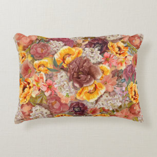 Orange Burgundy Autumn Fall Watercolor Floral   Decorative Cushion