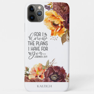 Orange Burgundy Floral Christian Bible Verse iPhone 11 Pro Max Case
