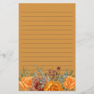 Orange Burgundy Floral Greenery Lined  Stationery