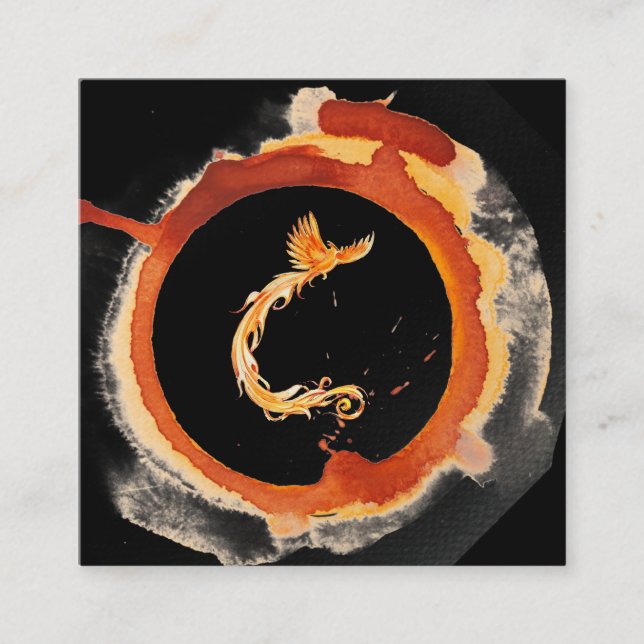 *~* Orange Burgundy Phoenix Ring of Red Fire Square Business Card (Front)