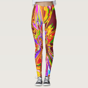 Orange, Burgundy Psychedelic Flower Design Legging