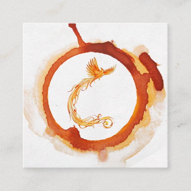 *~* Orange Burgundy Red Flame Phoenix Ring of Fire Square Business Card (Front)