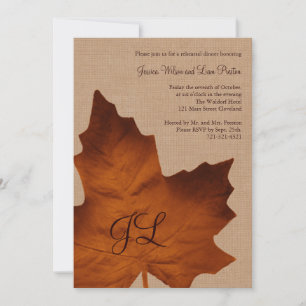 Orange Burlap Monogrammed Rehearsal Dinner Invitation