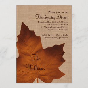 Orange Burlap Thanksgiving Dinner Invitation