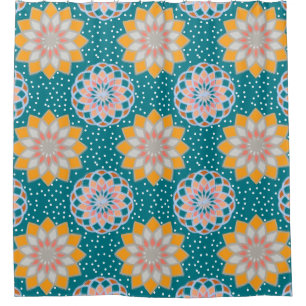 Orange Bursts Floral Pattern Shower Curtain