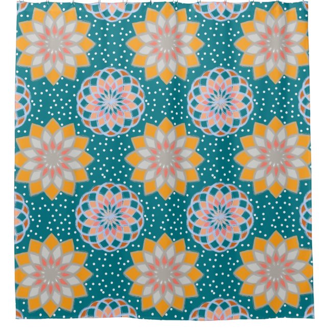 Orange Bursts Floral Pattern Shower Curtain (Front)