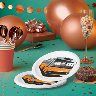 Orange Bus Paper Plate