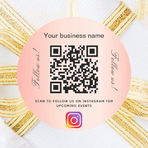 Orange business name qr code instagram classic round sticker