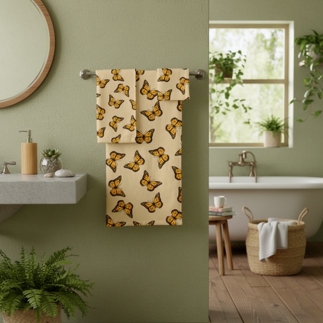 Orange Butterflies Bathroom Towel Set (Butterflies bathroom towel set of three.)