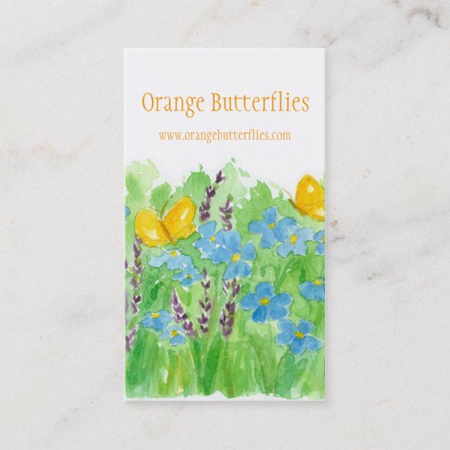 Orange Butterflies Business Card Wildflowers Art (Front)