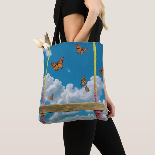 Orange Butterflies in Dreamy blue sky Tote Bag (Close Up)