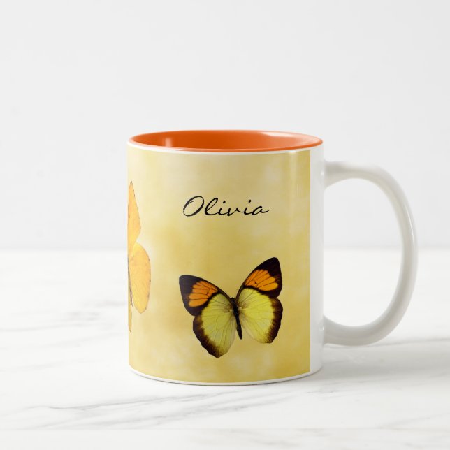 Orange Butterflies Personalised Name Mug (Right)
