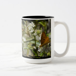 Orange Butterfly and Bee Black Border Two-Tone Coffee Mug