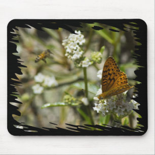 Orange Butterfly and Bee Mouse Mat