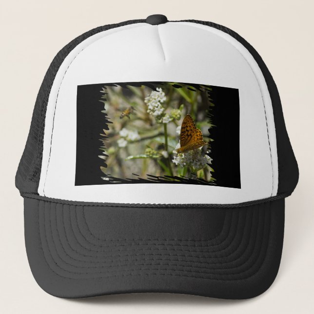 Orange Butterfly and Bee Trucker Hat (Front)