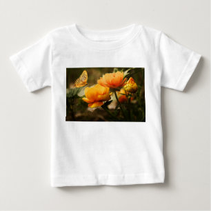 Orange Butterfly and Flowers Baby T-Shirt