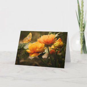 Orange Butterfly and Flowers Card