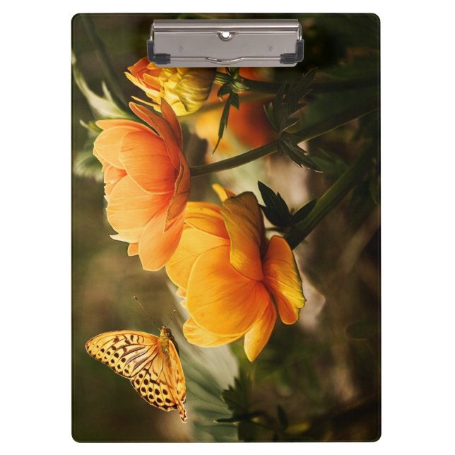 Orange Butterfly and Flowers Clipboard (Front)