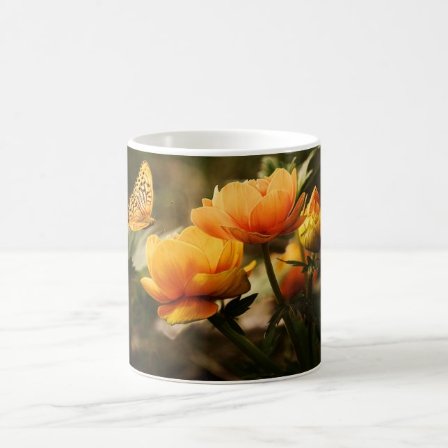 Orange Butterfly and Flowers Coffee Mug (Center)