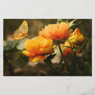 Orange Butterfly and Flowers Stationery
