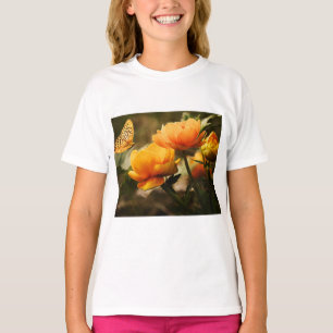 Orange Butterfly and Flowers T-Shirt