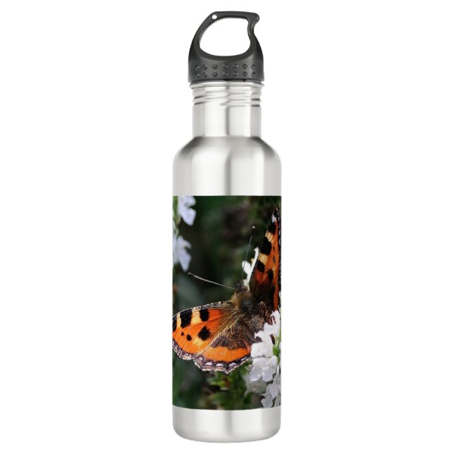 Orange Butterfly and White Blossoms 710 Ml Water Bottle (Front)