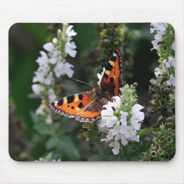 Orange Butterfly and White Blossoms Mouse Mat (Front)