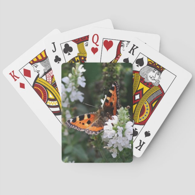 Orange Butterfly and White Blossoms Playing Cards (Back)