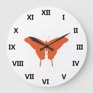 Orange Butterfly Art Large Clock