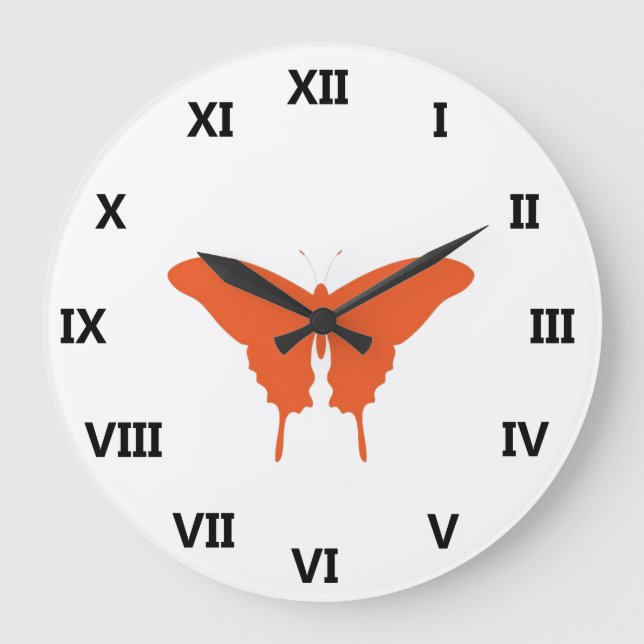 Orange Butterfly Art Large Clock (Front)