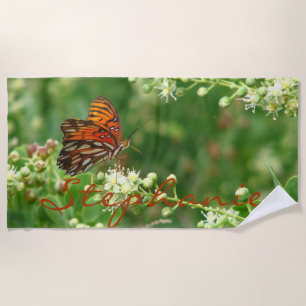 Orange Butterfly Beach Towel with Name
