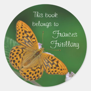 Orange butterfly bookplate sticker