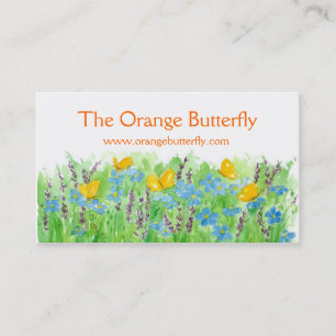 Orange Butterfly Business Card Blue Wildflower Art